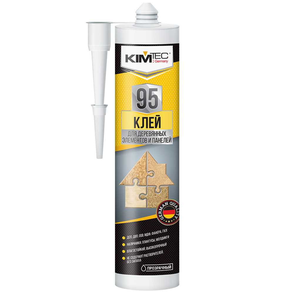 Клей  "KIM TEC" 95 для деревянных элементов и панелей, прозрачный (жидкие гвозди) 280 мл (1/12)